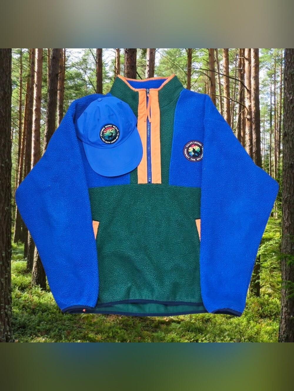 Ralph Lauren Blue, Green & Orange Fleece Quarter-Zip Pullover